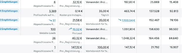 Ausschnitt aus dem Werbeanzeigenmanager, geschwärzt