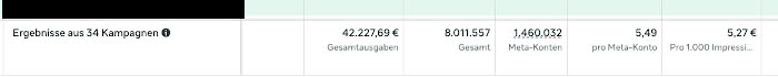Ausschnitt aus dem Werbeanzeigenmanager, geschwärzt
