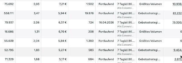 Ausschnitt aus dem Werbeanzeigenmanager, geschwärzt